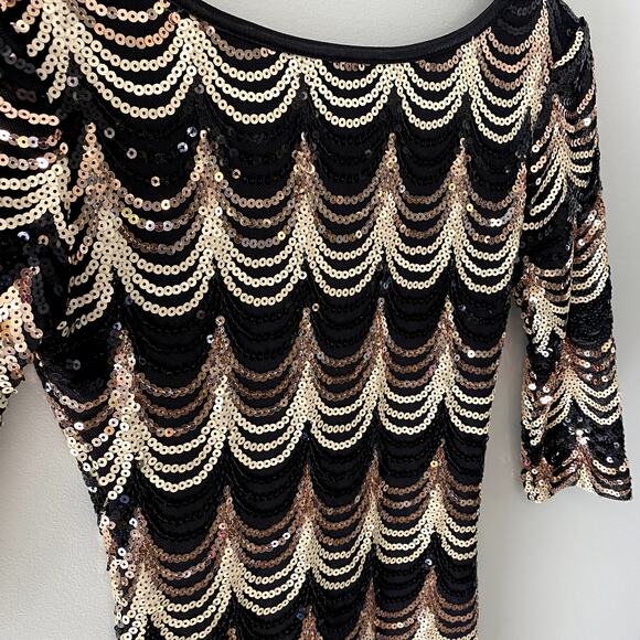 Crystal Doll Junior's Black Sequined Short 3/4 Sleeve Bodycon Party Dress XS - Picture 5 of 9